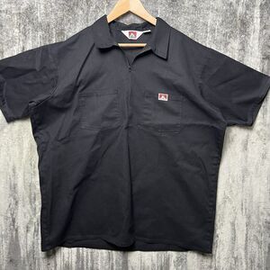 Vintage Ben Davis Shirt Mens 2XL Black Half Zip Work Shirt Made USA 90s